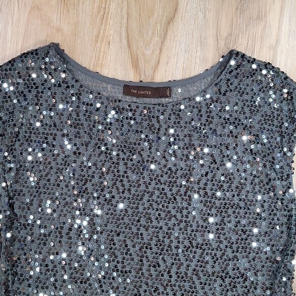 💚The Limited Gray Sequined Sleeveless Blouse Large - Picture 3 of 8